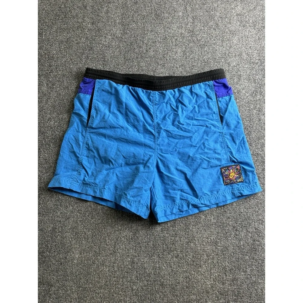 Mens 90s Nike Colorblock Lined Swim Trunks Blue Nylon Shorts, Size L